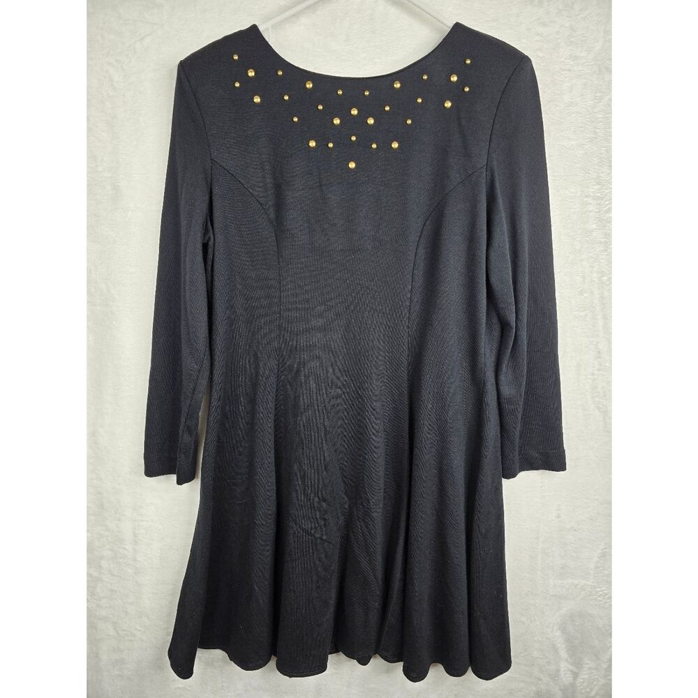 Vintage E.D. Michaels Black Corset Back Dress Gold Studded Fit Flare Size 15 16
